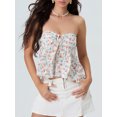 thumbnail image 4 of Gupgi Women Flower Tube Top Strapless Tie Front Smocked Bandeau Tops Off Shoulder Ruffle Vest, 4 of 8