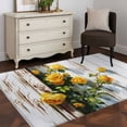 thumbnail image 3 of Spring Floral Area Rugs 3'x5', Washable Small Throw Rugs for Living Room Bedroom, Yellow Roses Flowers Leaves Farmhouse Wooden Indoor Outdoor Rug Non-Slip Low Pile Carpet Runner Reversible Floor Mats, 3 of 8