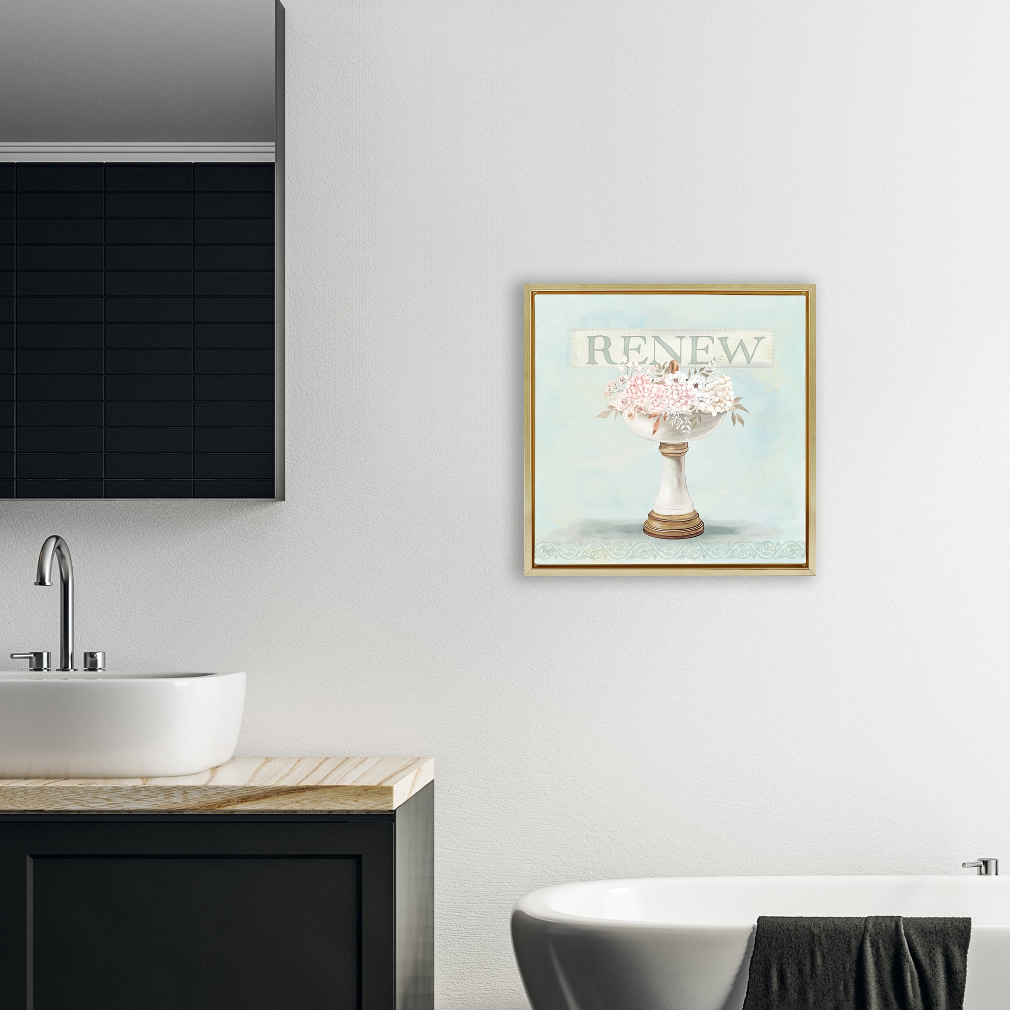Stupell Industries Renew Floral Sink Gold Framed Floater Canvas Wall Art, design by Mollie B.