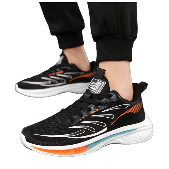 Men's Lace Up Casual Sports Shoes Lightweight Slip On Sneakers Breathable Non Slip Running Shoes with Arch Support Orange Size 10