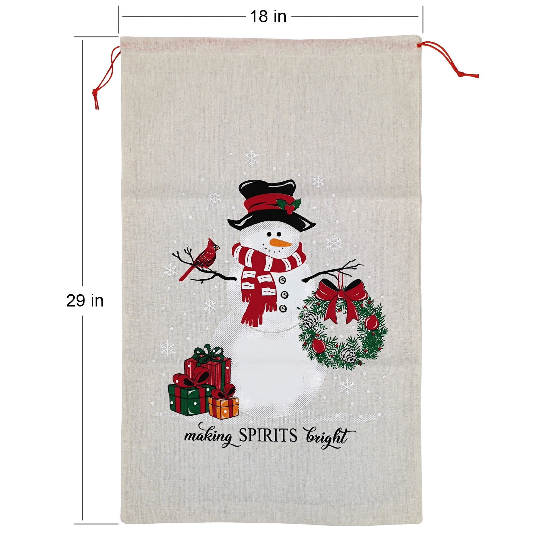 Holiday Time 1 Compte sacs en tissu multi couleur avec cordon 18 "par 29" pour le stockage des emballages de Noël HOLIDAY TIME PL SANTA SACK SNOWMAN