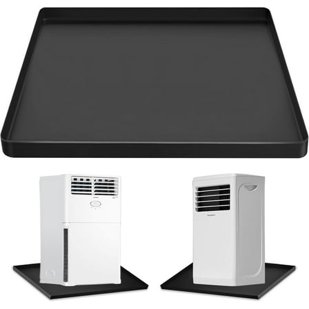 ABPETE  Air Conditioner Drip Pan with Raised Edge, 23.6" x 25.6" Silicone AC Drain Pan for 5,000 to 14,000 BTU AC Unit, AC Drip Tray for Catching & Preventing Condensate Leakage, Black