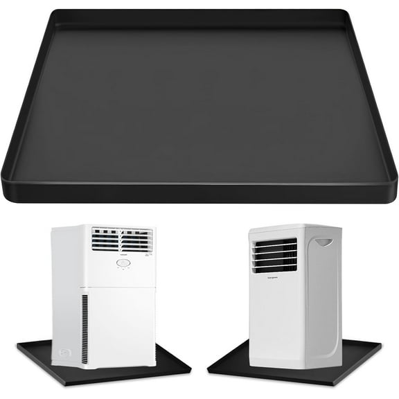 ABPETE  Air Conditioner Drip Pan with Raised Edge, 23.6" x 25.6" Silicone AC Drain Pan for 5,000 to 14,000 BTU AC Unit, AC Drip Tray for Catching & Preventing Condensate Leakage, Black