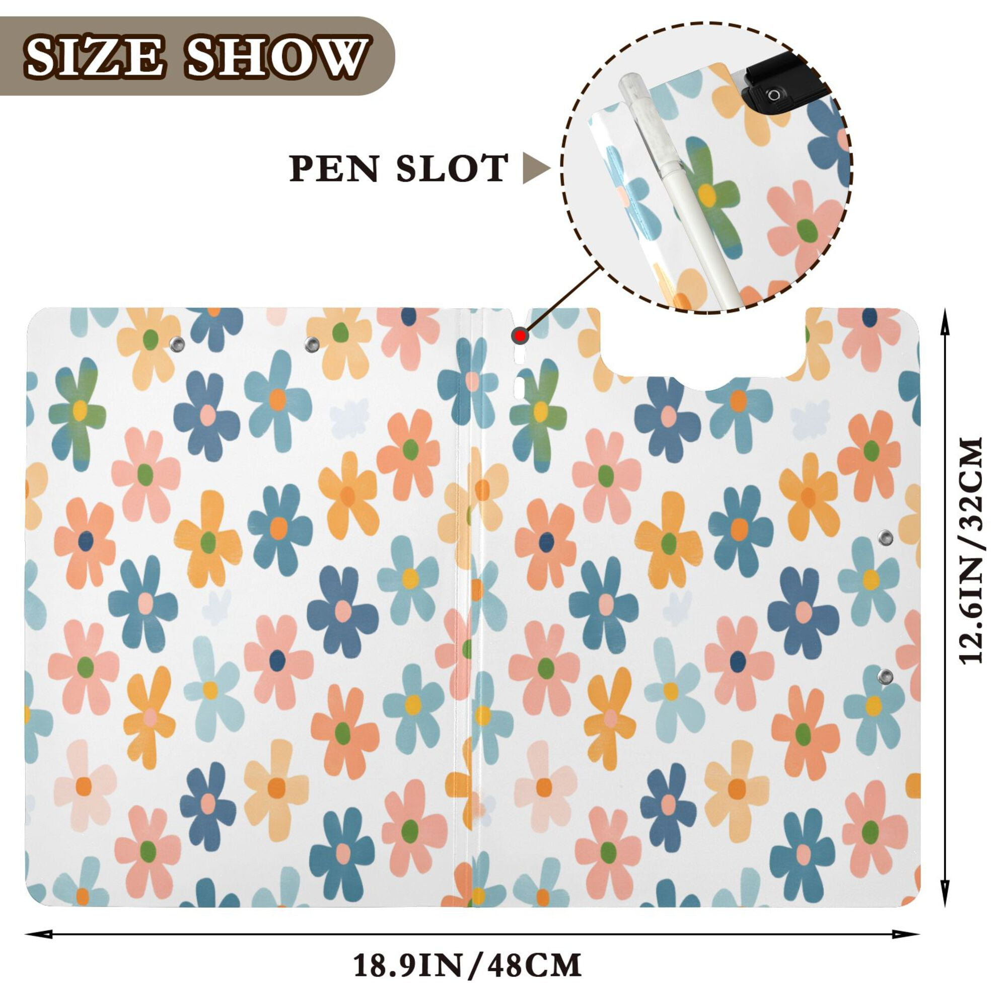 FORMRS A4 Clipboard Folder with Pen Holder Horizontal Foldable School Office Binder, Colorful Flowers