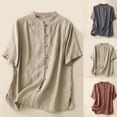 thumbnail image 4 of Lovskoo Cotton Linen Shirts for Women Summer Fashion 2024 Tops Short Sleeve Button Down Loose Blouse Green XL, 4 of 4