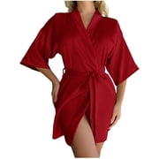 LOVZFMLL Robes for Women Satin Shawl Collar Ultra Soft Cozy Bathrobe Knee Length Sleepwear Robe Casual Ladies Loungewear