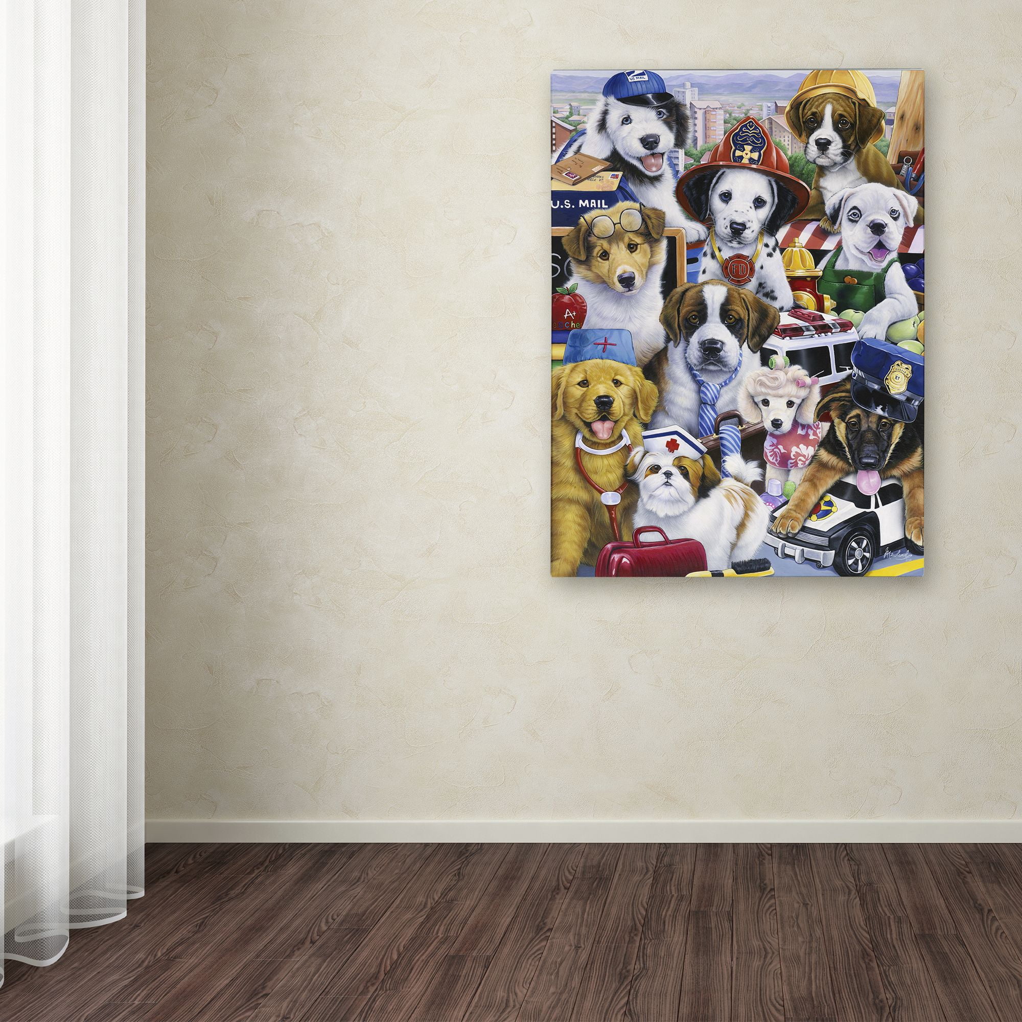 Trademark Fine Art 'Working Puppies' Canvas Art by Jenny Newland