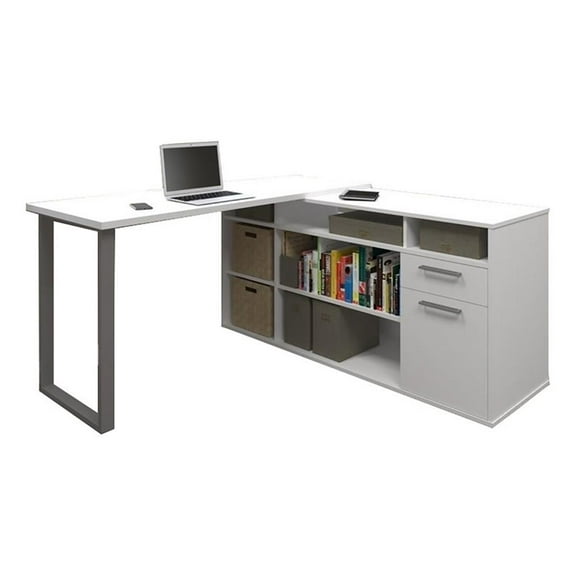 Scranton & Co Wood L-Shaped Computer Desk with Storage in White