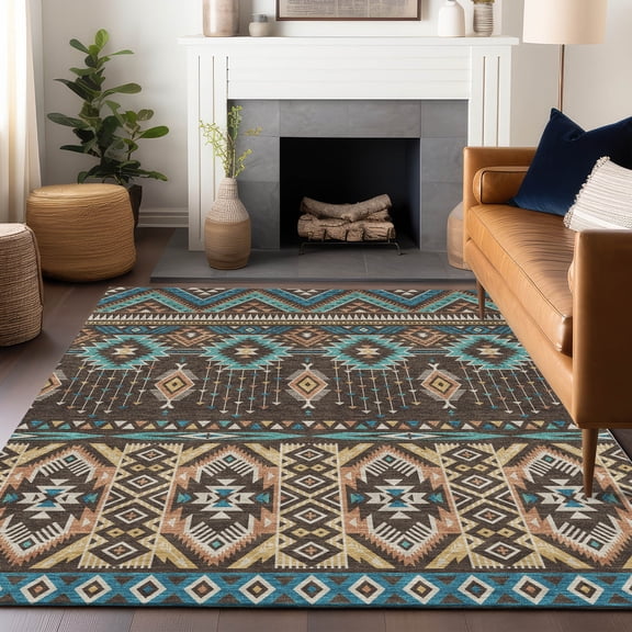 Addison Rugs Chantille Indoor/Outdoor Transitional Aztec Brown Machine Washable Rectangle Rug, 10' x 14'