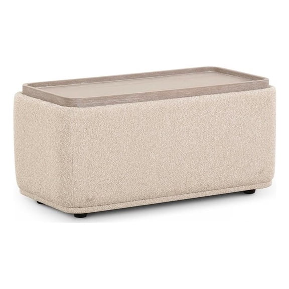 Pemberly Row Contemporary Accent Cream Finish Boucle Ottoman Table