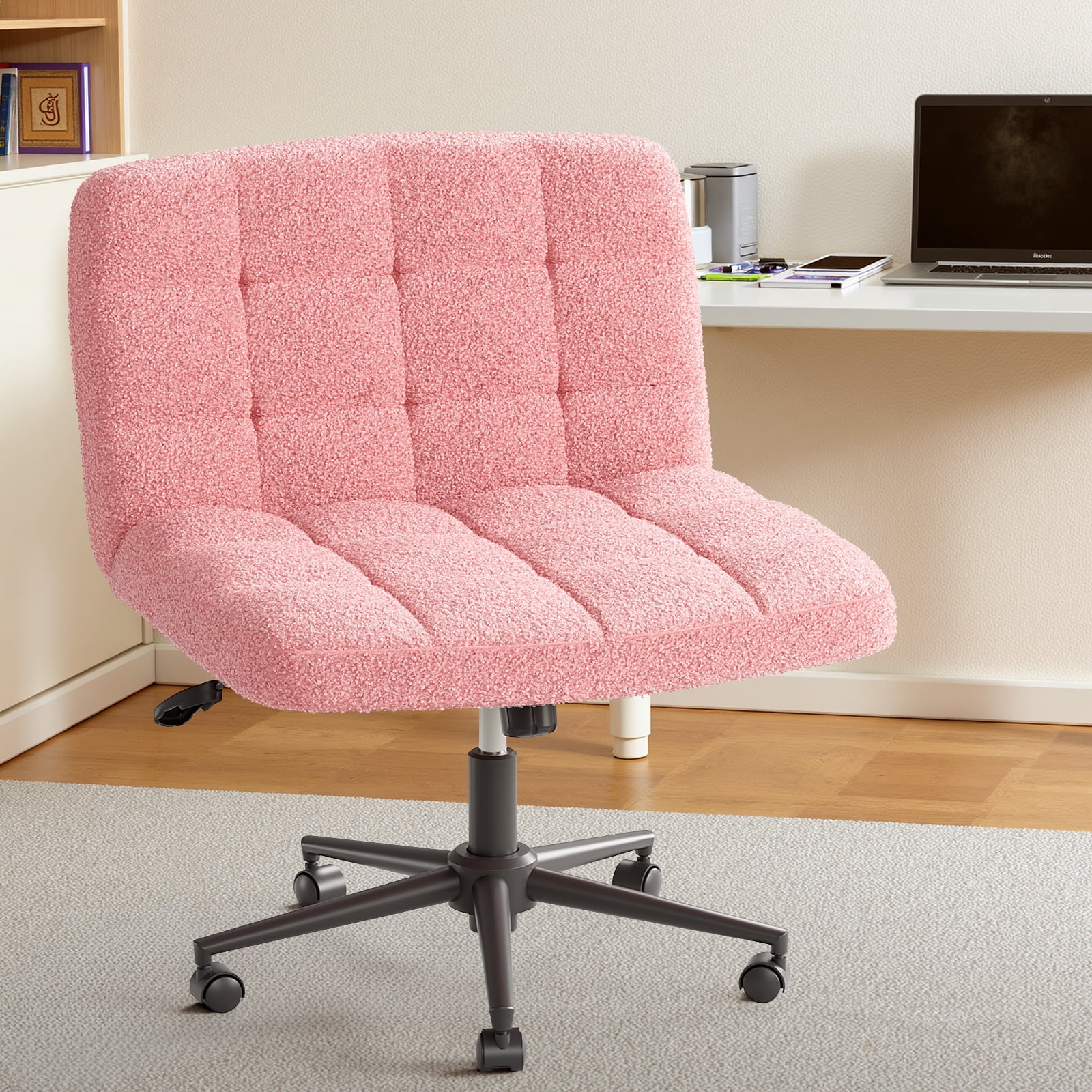 Arlopu Criss Cross Legged Chair with Wheels, Swivel Home Office Chair with Comfy Wide Cushion, Adjustable Height