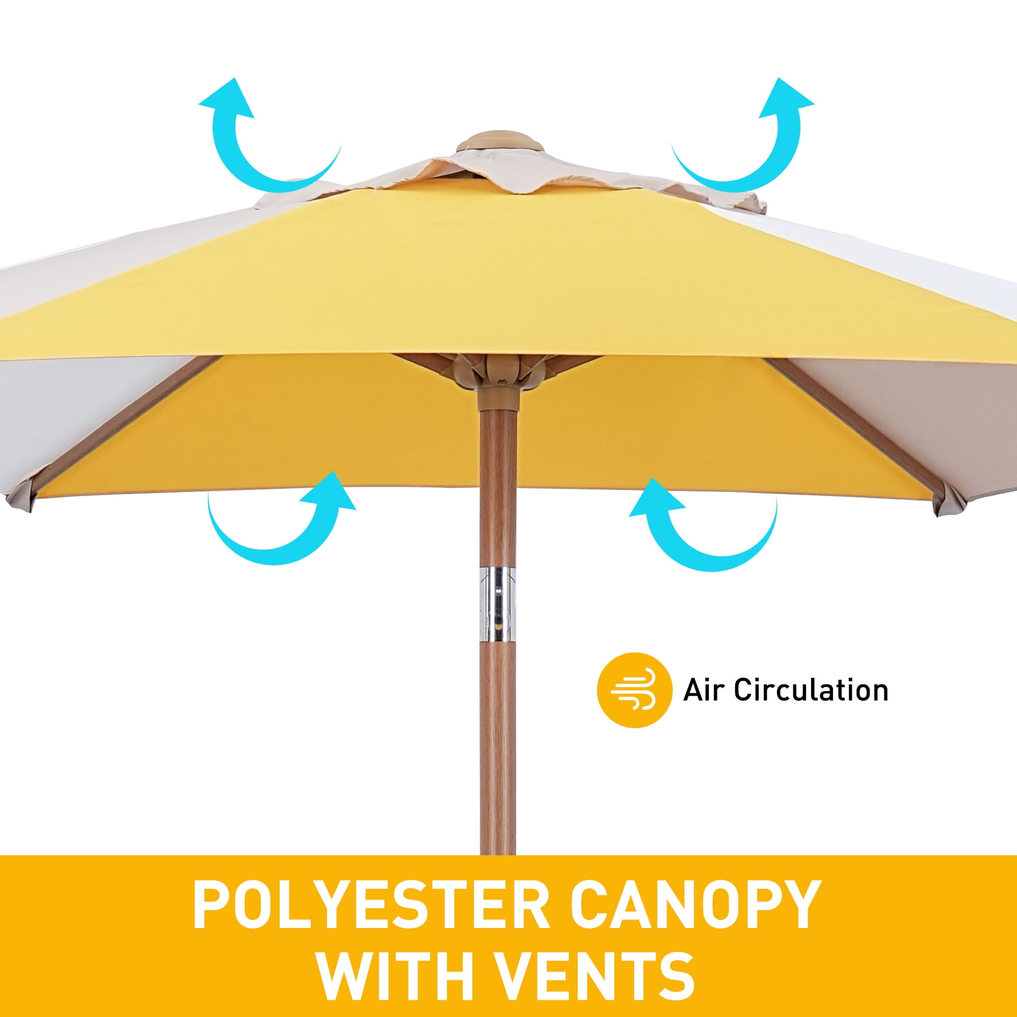 Autlaycil 7.5ft Yellow/Khaki/White Patio Umbrella with Base and Button Tilt Sun Shelter UV Protection Beach for Market, Beach, Patio, Pool, Garden Backyard