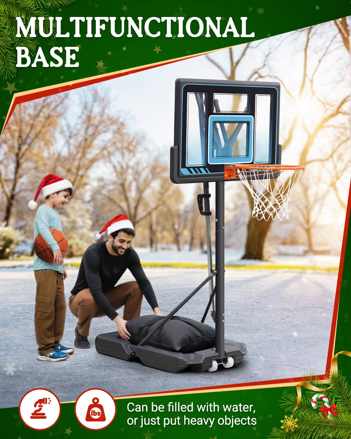 SERAY Basketball Hoop 4.9-10 feet Height Adjustable for Kids, Teens & Adults, 44 inch Backboard and Portable Wheels, Basketball Goal System for Outdoor/Indoor Sports