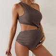 thumbnail image 6 of Maternity One Piece Swimsuits One Shoulder Bikini Bathing Suit Cutout High Waist Pregnancy Beach Wear(Khaki L), 6 of 6