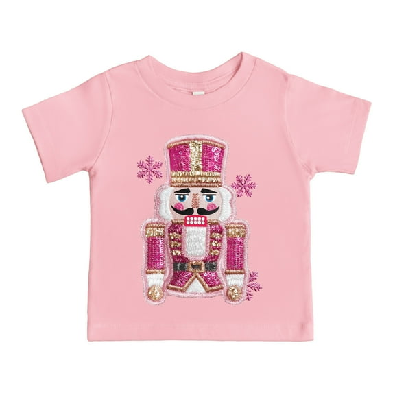 Pink Snowflake Nutcracker Patchwork Print - Youth Short Sleeve Graphic T-Shirt and Toddler Short Sleeve Graphic T-Shirt