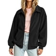 thumbnail image 3 of Oversized Corduroy Jacket Women Zip up Lapel Collar Long Sleeve Loose Soft Casual Streetwear Coat with Kangaroo Pockets Black S, 3 of 8