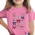 thumbnail image 3 of oelaio Kids Girls 4th of July Short Sleeve T-Shirts American Flag Patriotic Tops Boys Crewneck Graphic Tee Pink 110, 3 of 7