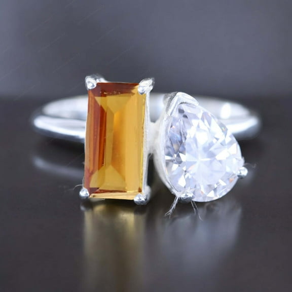 Vintage Citrine Bridal Wedding Ring Pear CZ Diamond Toi Et Moi Ring White Gold Proposal Ring Alternative Fine Women Jewelry November Birthstone Gift Ring