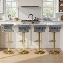 Hawsaiy Modern Velvet Bar Stools Set of 4, Adjustable Height Woven Back Bar Chairs with Footrest and Swivel for Kitchen Island & Dining Room, Dark Gray