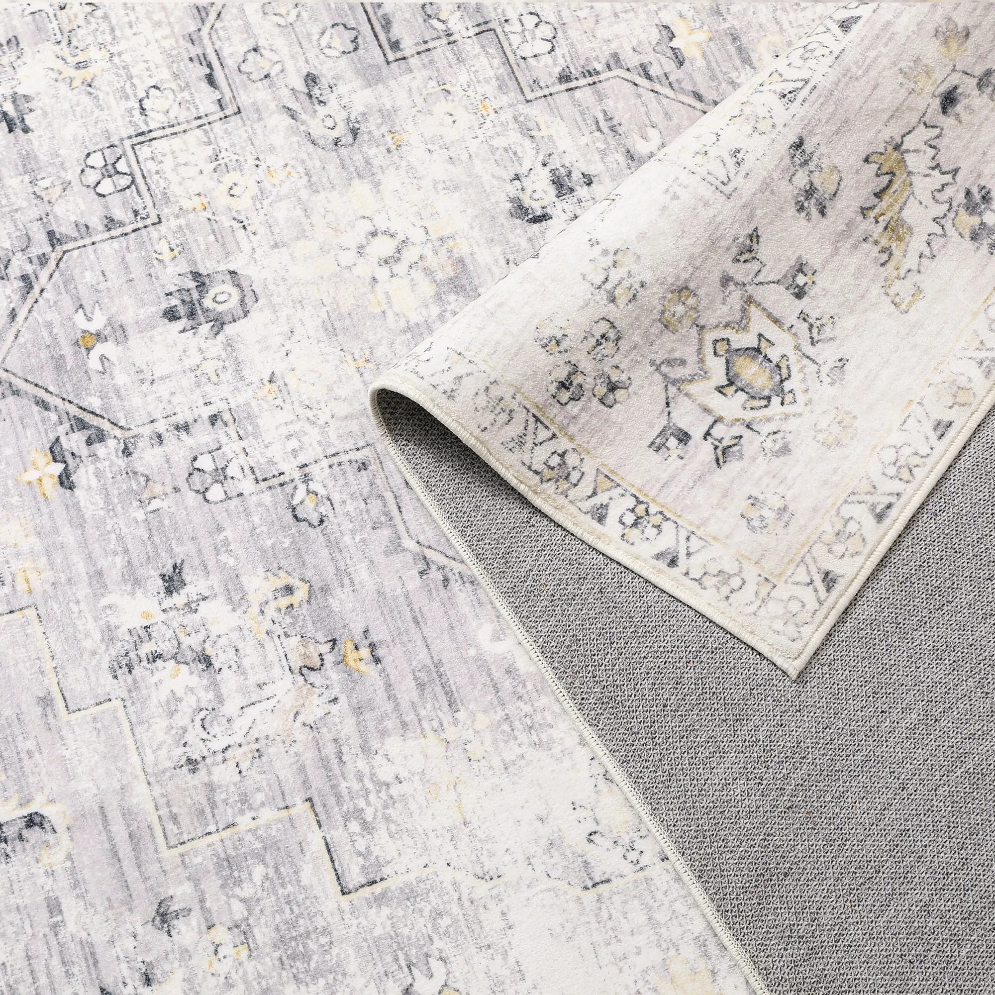 BERTHMEER 3'x5' Area Rugs Washable for Living Room Bedroom Dining Room Office Farmhouse Traditional Vintage Distressed Non-slip, Gray