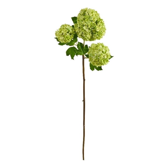 Nearly Natural 33" Snowball Hydrangea Artificial Flower (Set of 2), Green