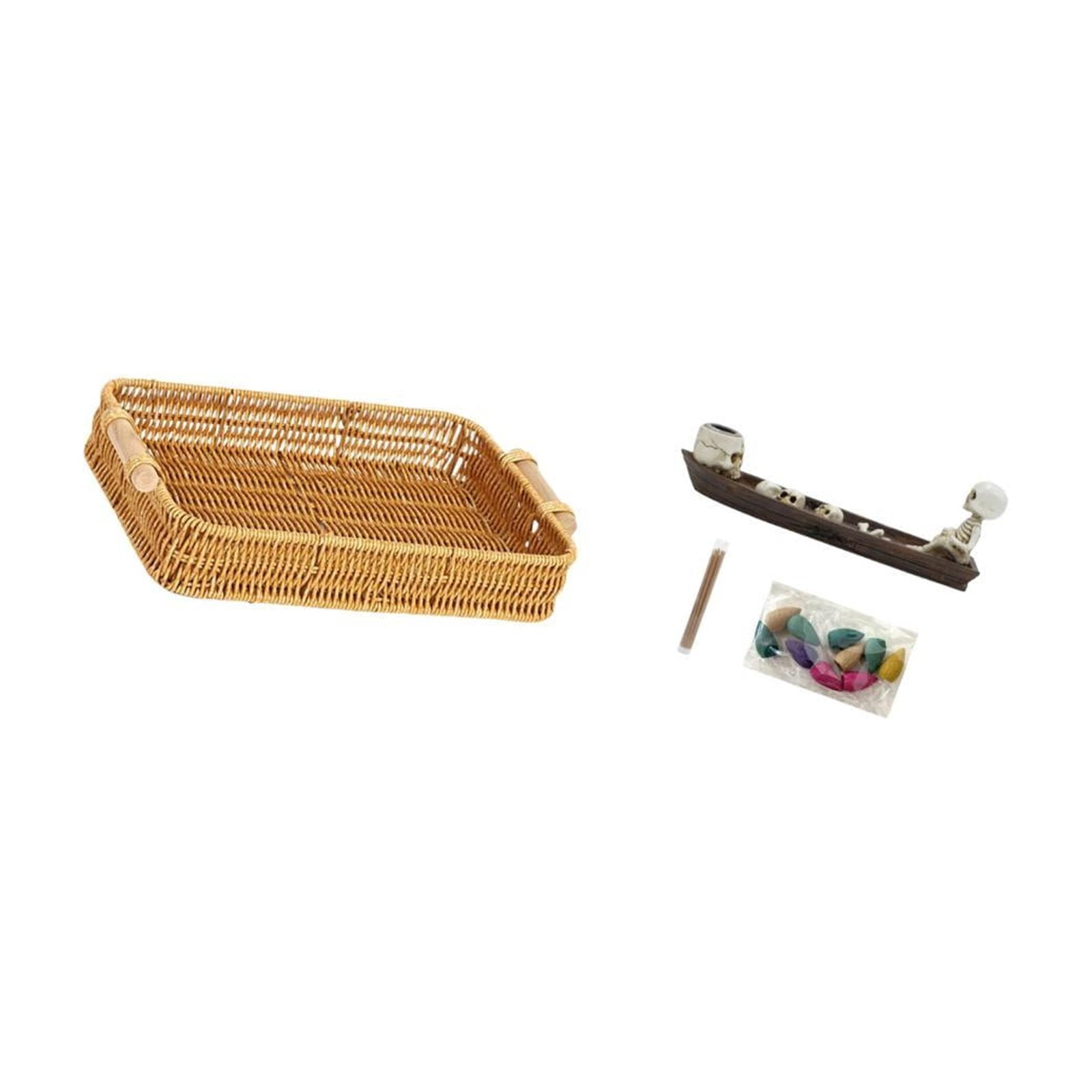 Fiocias Storage Baskets Woven Kitchen Storage Baskets with Handles Handmade Incense Holder Ship Incense Burner Figurine Desk Table Artistic Resin Materi