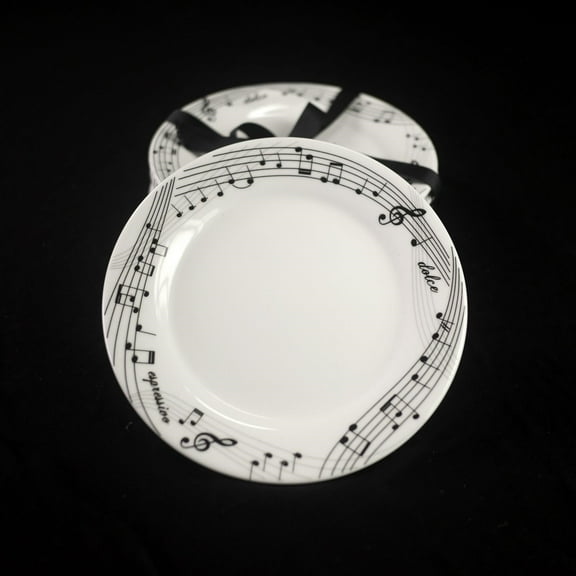 Ceramic Dessert Plate Set of 4 - Music Notes Design 6"