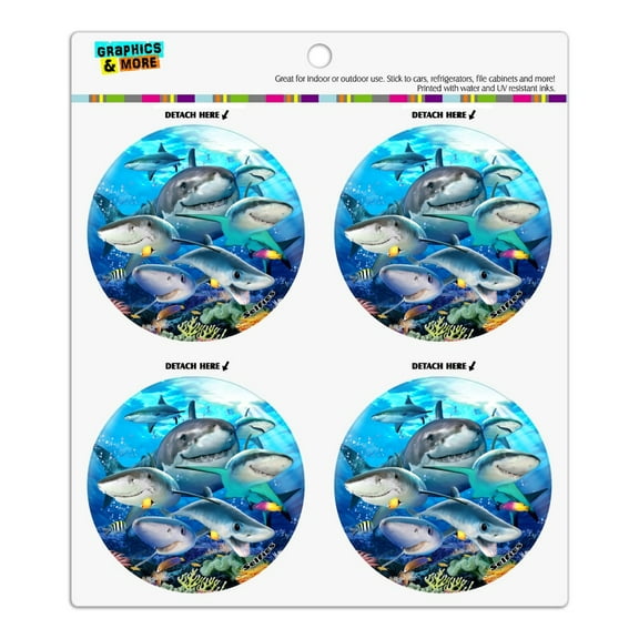 Shark Ocean Selfie Refrigerator Fridge Locker Vinyl Circle Magnet Set