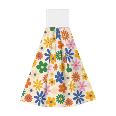 

Sikiie Groovy Daisy Flowers Hand Towel with Loop Hanging Towel Absorbent Tie Towels for Kitchen Tea Bar Bathroom Decor