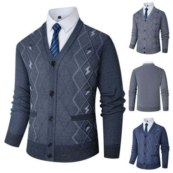 FRSASU Men's Thicken Cardigan Sweater V Neck Long Sleeve Casul Cardigan Button Down Knitted Sweaters Gray