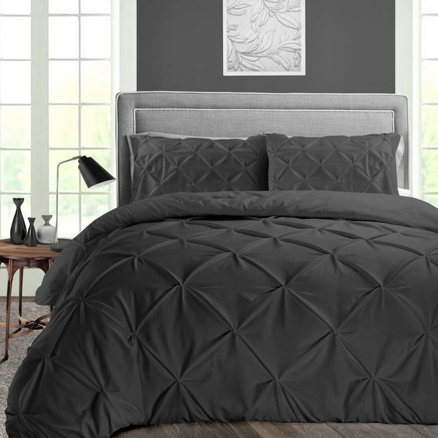 Dee's Collection King/Cal King Size 3 Psc Microfiber Duvet Cover Pinch -Dark Grey