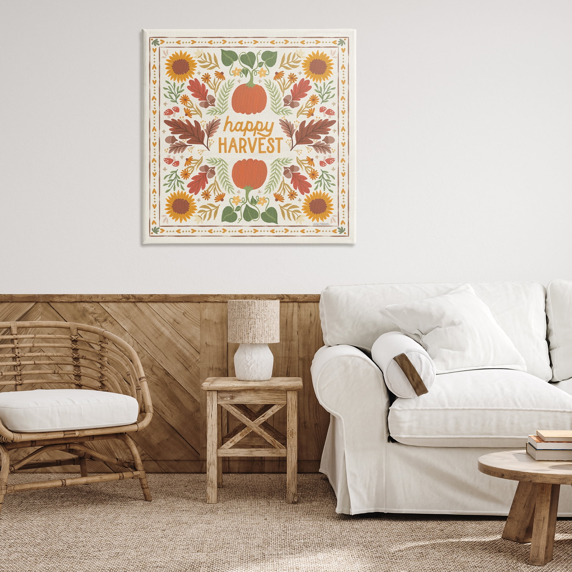 Stupell Industries Happy Harvest Pattern Landscape Painting Gallery Wrapped Canvas Art Print Wall Art, 36 x 36