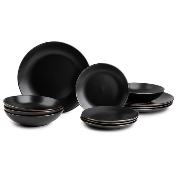 Thyme & Table Onyx 12-Piece Stoneware Dinnerware Set, Black