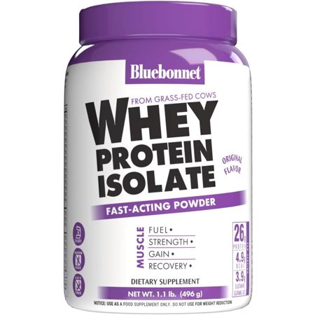 Bluebonnet Nutrition Whey Protein Isolate Powder from Grass Fed Cows, No Sugar Added, Gluten & Soy Free, Kosher Dairy, 17.6 Oz