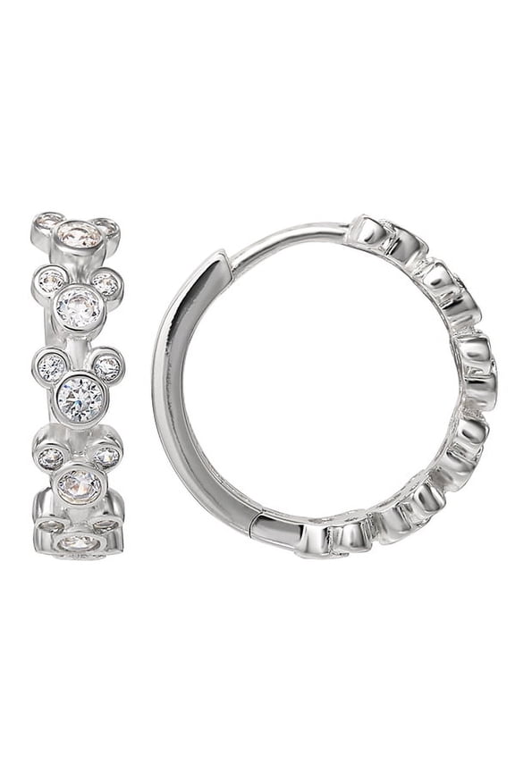 Mickey Mouse Silver Plated Cubic Zirconia Endless Hoop Earrings