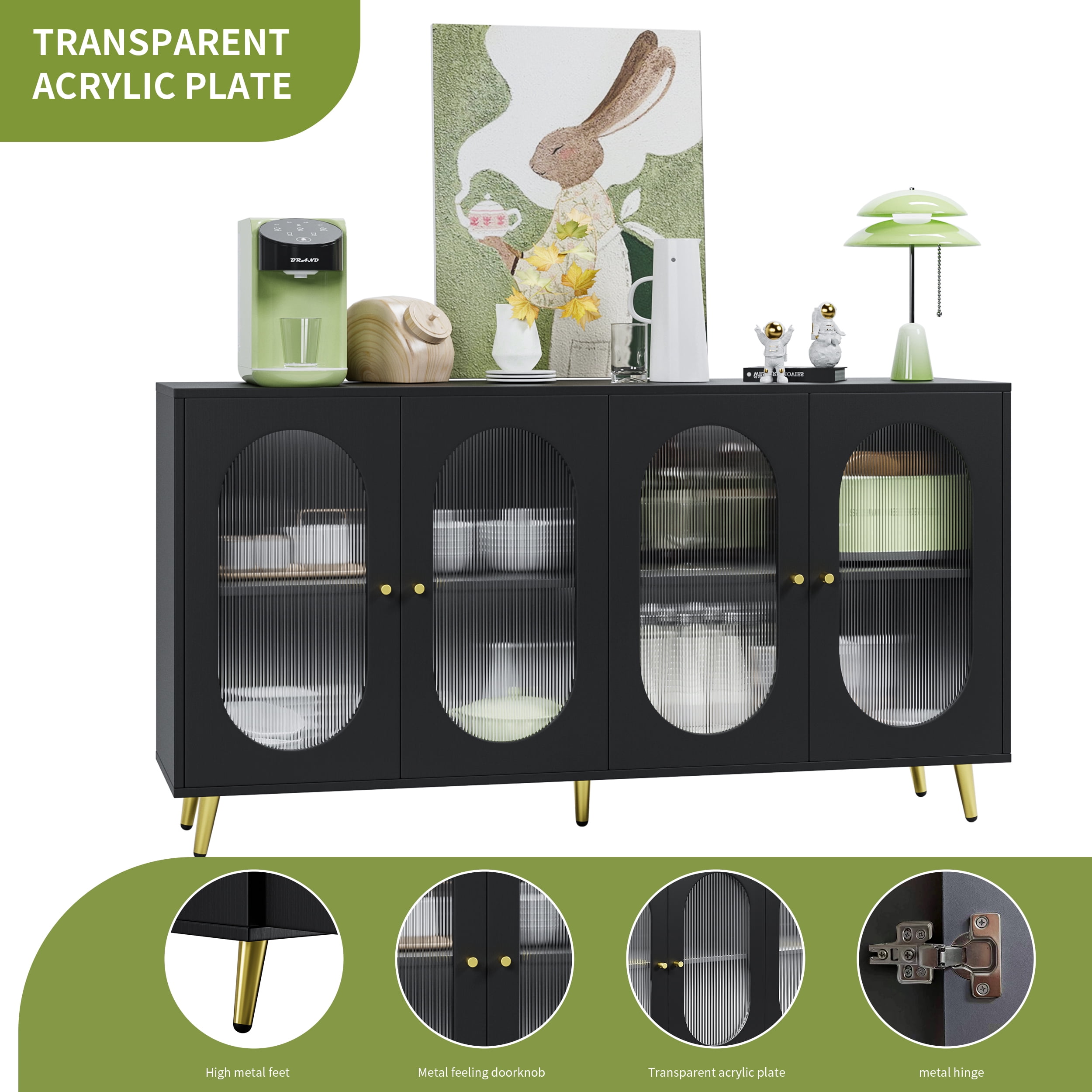 Aukfa Accent Storage Cabinet with Adjustable Shelves,Buffet Cabinet for Kitchen Living Room Hallway,Black