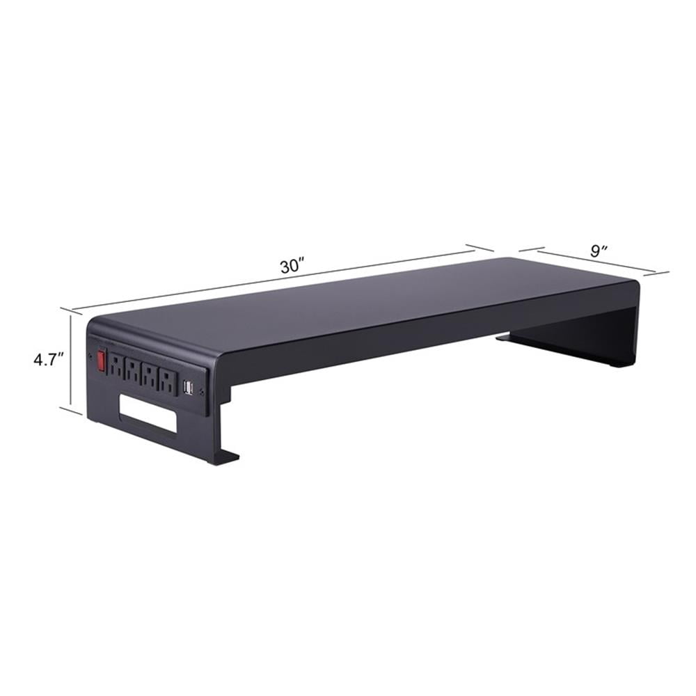 Pemberly Row Corner Standing Black Desk Converter ACUSB with Dual Monitor Stand