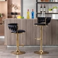 thumbnail image 3 of Swivel Height Adjustable Bar Stools Set of 2, Simple Velvet Bar Stools with Low Back and Gold Base, Counter Height Bar Chairs Luxury Gold Bar Stools for Kitchen Island, Pub and Dining Room, Black, 3 of 7
