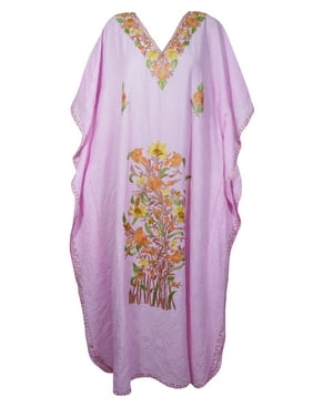Mogul Women Baby Pink Floral Maxi Caftan Lounger Cover Up Resort Wear Housedress Kaftan Dresses 3XL