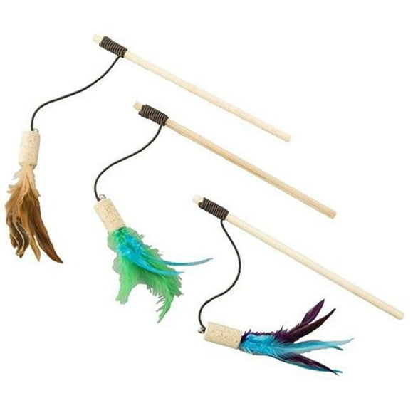 Cat-Bernet Cork with Feathers Teaser Wand Cat Toy -Assorted Color