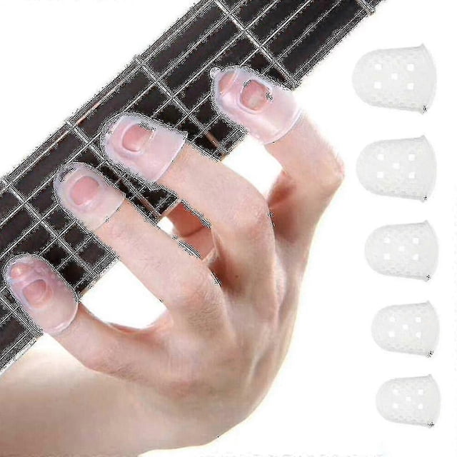 Protector de punta de dedo de silicona, cubierta para pulgar, aguja para guitarra, ukelele, 10 piezas