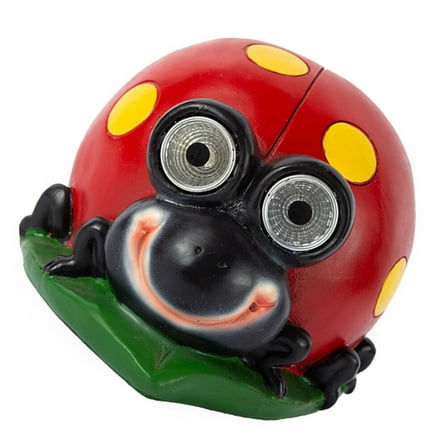 Soimiss Solar Powered Red Ladybug Statue Resin Garden Ornament with Automatic Light or