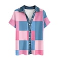 thumbnail image 5 of Craaazy Women's Boho Print Waffle Knit Denim Collar Button Down Short Sleeve Blouse Loose Fit Summer Top, 5 of 5