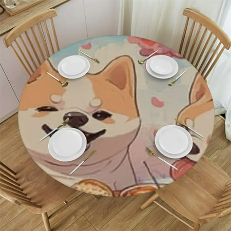 

Orinice Dogs Cherry Blossoms Round Tablecloth Stain-Resistant Washable Indoor Outdoor Restaurant Wedding Party 100% Polyester Fabric Waterproof Home Kitchen Decor 46 -50