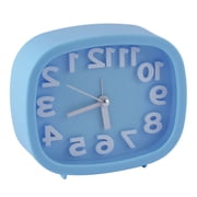 Unique Bargains Household Office Desktop Plastic Oval Silent Battery Powered Arabic Number Alarm Clock Blue
