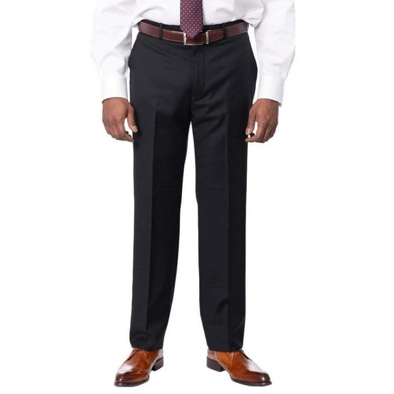 Montefino Mens Solid Navy Blue 100% Wool Flat Front Slim Fit Dress Pants