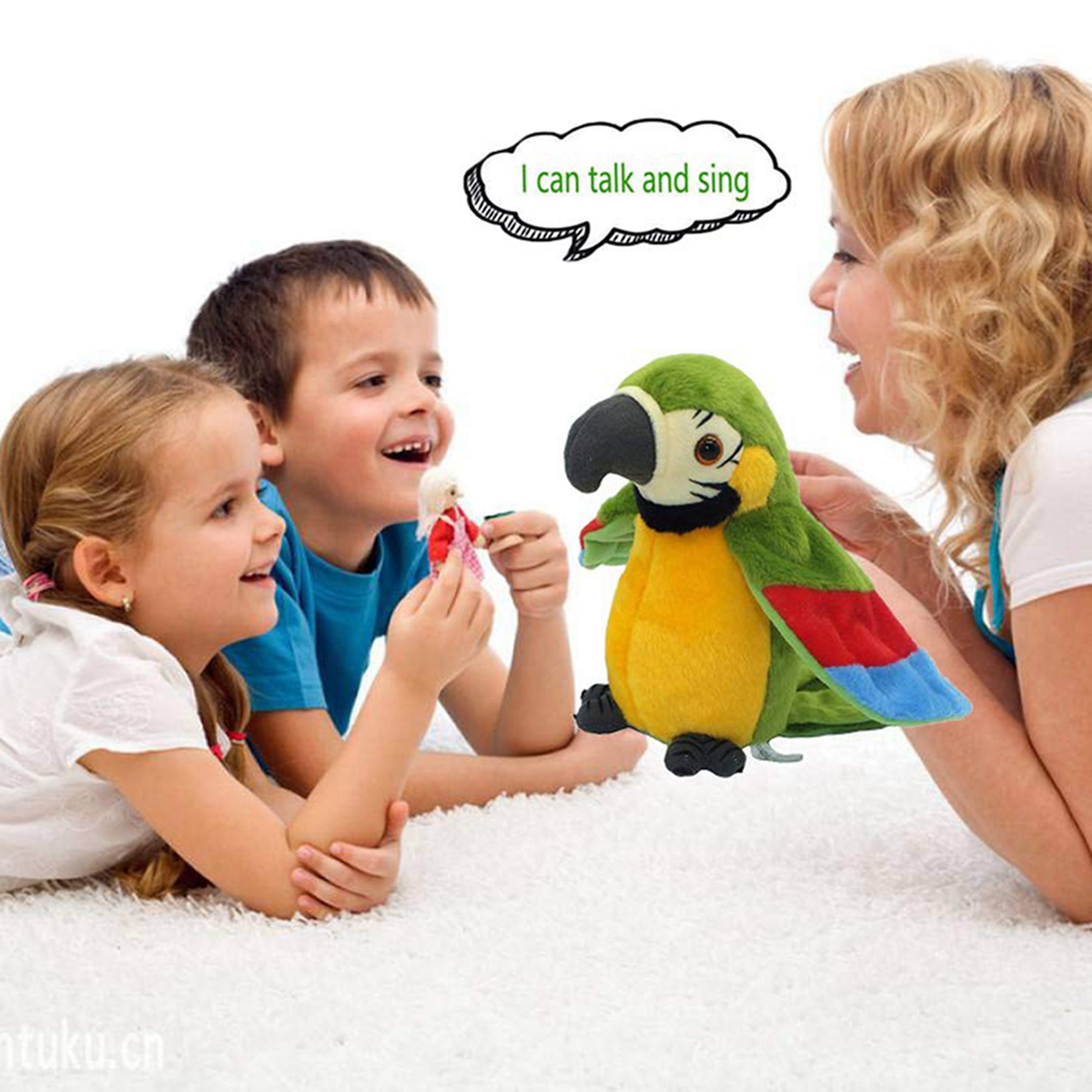 Talking Macaw Parrot Repeat What You Say Stuffed Animal Plush Toy Electronic Record Animated Bird Shake Wings Speaking Parrot Pet Plush Interactive Toys for Kids Boys Girls Christmas Birthday Gift