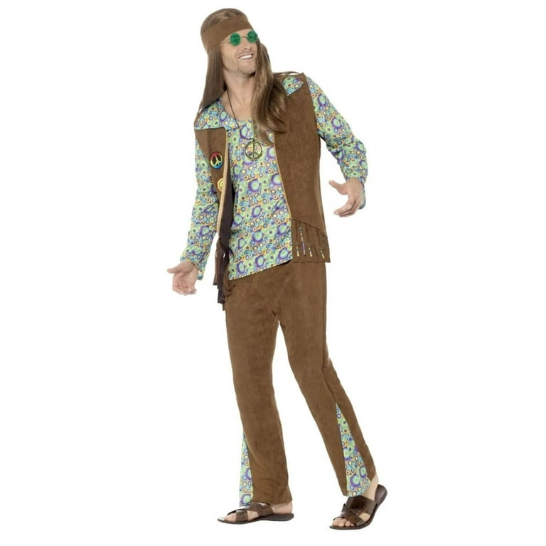 60s Hippie Costume With Trousers Top Waistcoat Adult Multi Coloured 60s Hippie Costume With Trousers Top Waistcoat Adult Multi Coloured