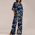 thumbnail image 3 of BWASD Womens Summer Pajama Sets 2 Piecee Plus Size Soft Floral Print Shorts Sleeve Top and Pant Breathable Sleepwear Summer Fashion Leisure Loungewear (Blue M), 3 of 6
