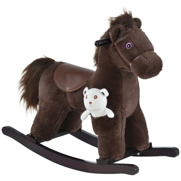Kids Rocking Horse with Bear Toy, Plush Animal Rocker with Fun Realistic Sounds for Toddler 18-36 Months, Brown